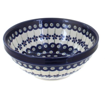 Blue Rose Polish Pottery Flowering Peacock Small Serving Bowl