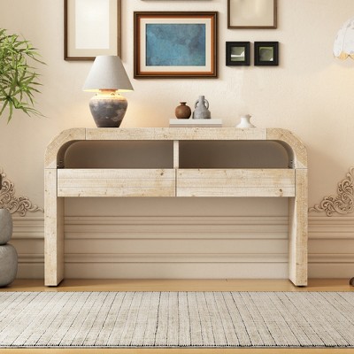 52" Console Table with 2 Drawers, Wooden Entryway Table with Open Shelf, Accent Sofa Table, Behind Couch Table for Living Room Hallway