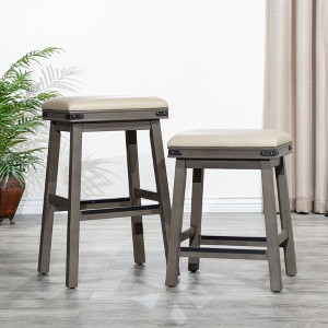 24" Counter Stool, Antique White Finish, Black Leather Seat - 1 of 4