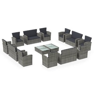 vidaXL 16-Piece Patio Lounge Set - Elegant Outdoor Furniture with Cushions - Durable PE Rattan and Powder-Coated Steel – Gray - 1 of 4