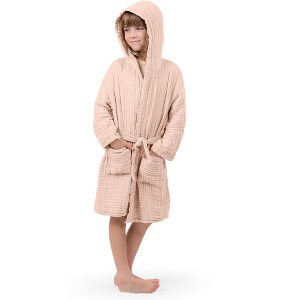 Muslin Bath Robe for Kids 100% Cotton, 4-Layer Absorbent Muslin Fabric By Comfy Cubs - 1 of 4