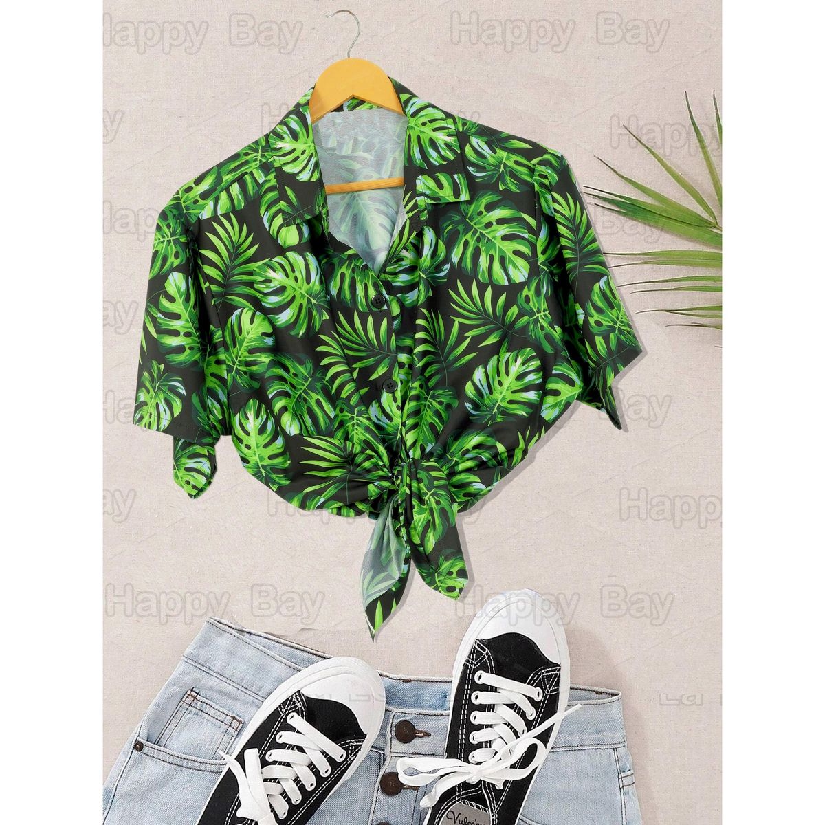 HAPPY BAY Hawaiian Shirts Womens Button Down Holiday Short Sleeve Womens Button Up Blouses Party Tropical Vacation Versatile Shirt XXL Green,Leaf - thumbnail 5