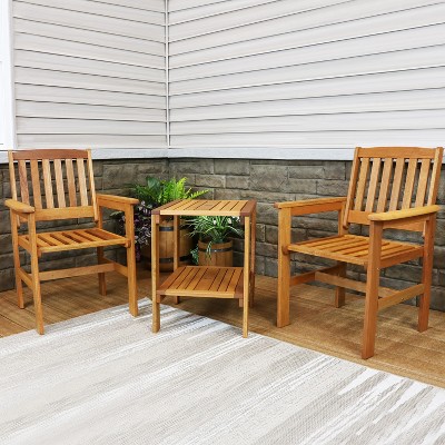 Meranti Wood Brown Outdoor Patio Conversation Set with Teak Oil Finish