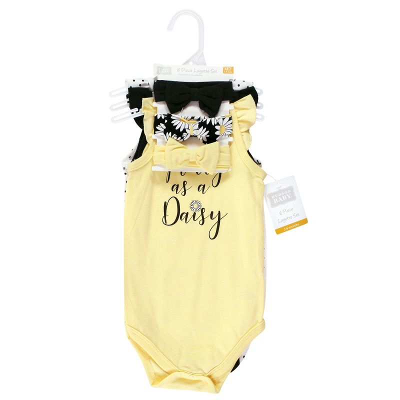 Hudson Baby Infant Girl Sleeveless Bodysuit and Headband Set, Black Daisy, 3 of 7