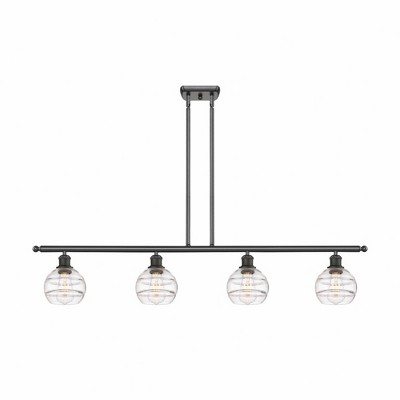 Rochester - 4 Light Stem Hung Island In Industrial Style-8.38 Inches Tall and 48 Inches Wide