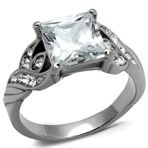 Slickblue Women’s Square-Cut CZ Engagement  Ring, Polished Silver Stainless Steel Band with Side Stones, Sizes 5–10 - 1 of 4
