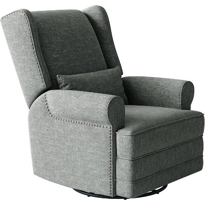 Image of Heynemo Swivel Recliner Chair, Comfy Glider Rocking Chairs with Pillow and Footrest, Swivel Rocking Chair for Bedroom,Nursery, Dark Grey Deep Grey Set