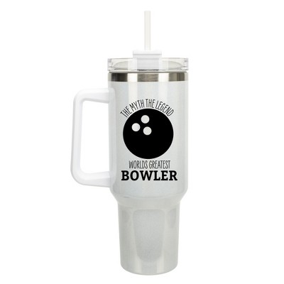 100 North World's Greatest Bowler Bowling Ball Wrap-Around 40 Oz. Stainless Steel Water Bottle Coffee Mug, Spill & Leak Resistant, Travel Tumbler with