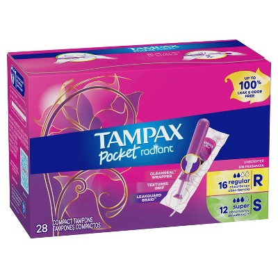 Tampax Pocket Radiant Compact Duopack Regular/Super Absorbency Unscented Plastic Tampons - 28ct