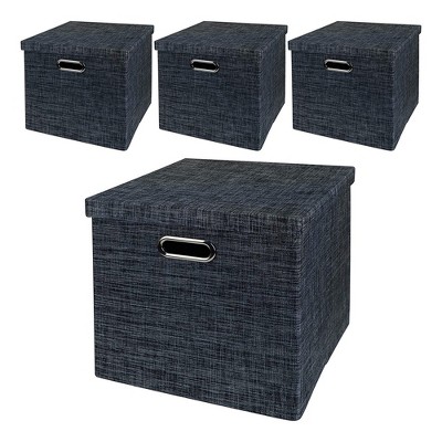 Posprica 13 x 13 Inch Square Collapsible Storage Organization Cube Bins with Lids for Nursery, Living Room, Bedroom, or Office, Black (4 Pack)