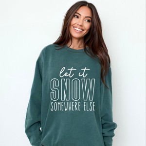 Simply Sage Market Let It Snow Somewhere Block Garment Dyed Sweatshirt - L - Blue Spruce - 1 of 4