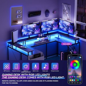 78.8" U Shaped Computer Desk with Power Outlets, USB Ports, LED Strip and Monitor Stand, Reversible L Shaped Desk with Storage Shelves - 1 of 4