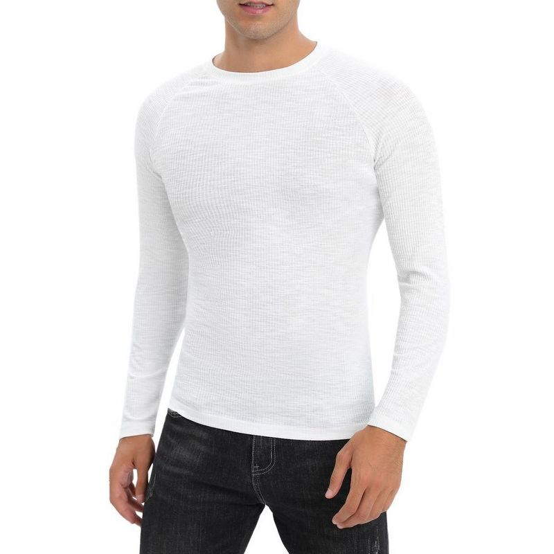 Mens Shirts 2 Packs Crew Tops Long Sleeve Ribbed Pullover Sweater Sim Fit Basic Layer Tops Solid Tee Crewneck Stretchy Undershirts, 2 of 8