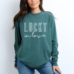 Simply Sage Market Women's Lucky In Love Long Sleeve Garment Dyed Tee - 1 of 4