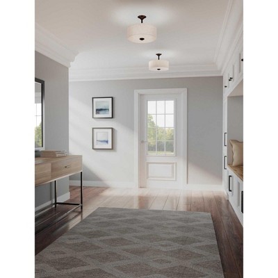 Brushed Nickel Glass Drum Semi-Flush Ceiling Light