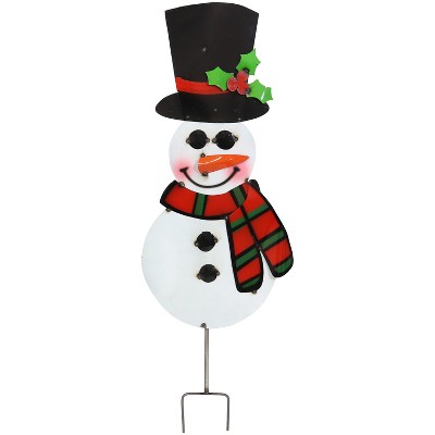 Sunnydaze Indoor/Outdoor Rustic Metal Snowman with Top Hat and Plaid Scarf Decorative Holiday Stake Statue - 50"