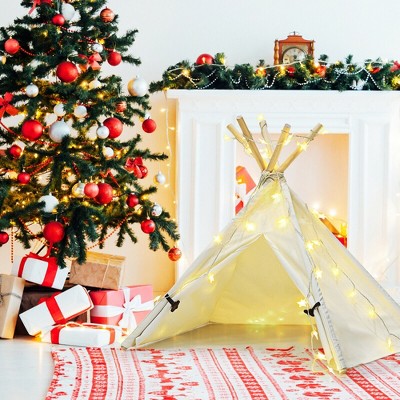 Costway Pet Teepee Dog Puppy Cat Bed Portable Pet Canvas Tent & House Indoor Outdoor