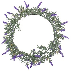 Northlight Pre-Lit Battery Operated Lavender Spring Wreath- 16" - White LED Lights - 1 of 4