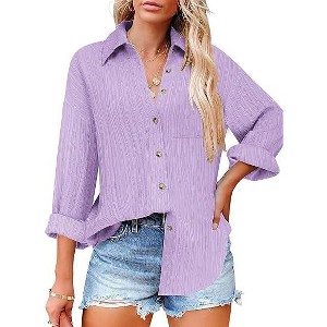 Zeagoo Womens Button Down Shirts Long Sleeve Dress Shirt Textured Collared Work Blouse Dressy Casual Tops with Pocket - 1 of 4
