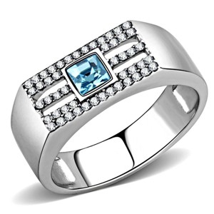 Slickblue Men's Stainless Steel Ring with Sea Blue and Clear Crystal, Ideal for Casual or Formal Wear, Size 8-13 - 1 of 4