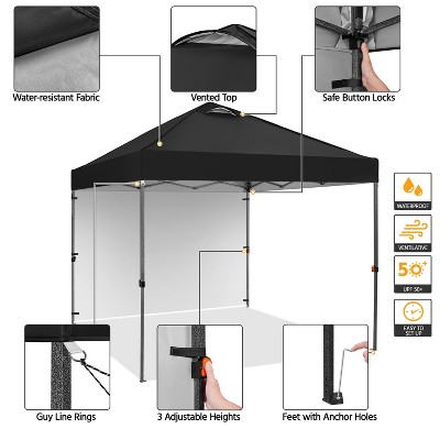 10x10 Black Adjustable Height Pop-Up Canopy Tent with Sidewall