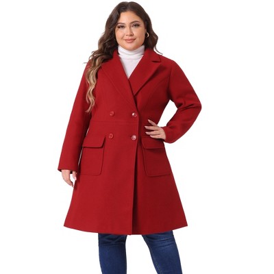 Agnes Orinda Women's Plus Size Winter Notched Lapel Double Breasted Pockets Long Overcoats