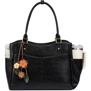 Leather Vintage Work Tote Bag Computer Office Teacher Bag with Large Cup Holder - 1 of 4