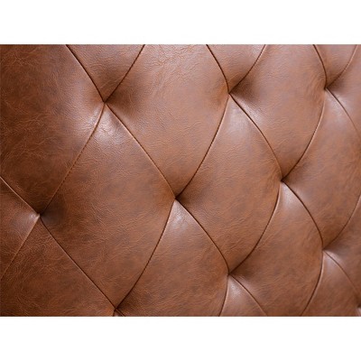 Brown Faux Leather Barrel Swivel Accent Chair with Wood Frame