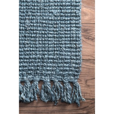 Handcrafted Blue Jute Rectangular Runner Rug, 2' 6" x 12'