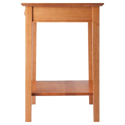 Honey Pine Wood Studio Printer & End Table with Storage Shelf
