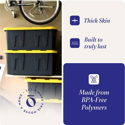 Heavy-Duty Stackable Black and Yellow Plastic Storage Totes
