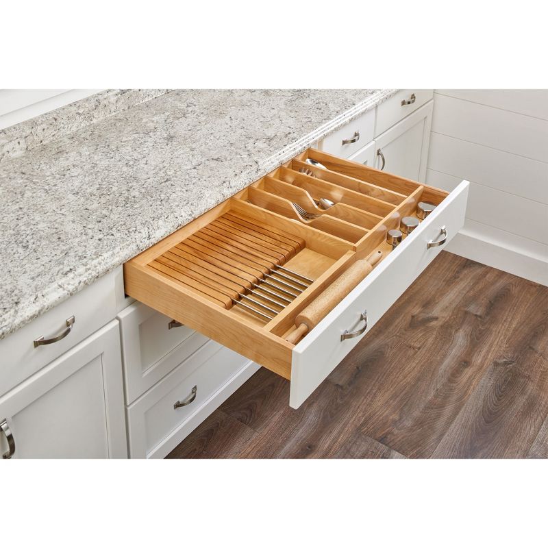 Rev-A-Shelf Trim-to-Fit Wooden Kitchen Drawer Divider and Knife Block Utility Holder Tray Organizer Insert, 33.13 x 22 In, Maple, 4WUTKB-36SH-1, 3 of 8