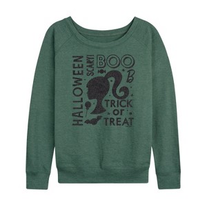 Women's - Barbie - Halloween Collage Lightweight French Terry Wide Neck Long Sleeve Shirt - 1 of 4