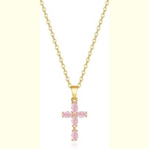 Cross Necklace for Women, 14K Gold Plated Birthstone Necklaces Cubic Zirconia Cross Pendant Necklace Dainty Gold Jewelry Gifts - 1 of 4