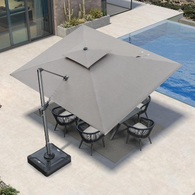 PURPLE LEAF Outdoor Cantilever Umbrellas with Base Large Patio Umbrella Offset Umbrella 360 Degree Rotation