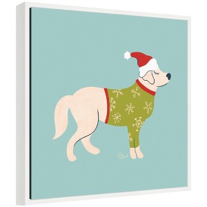 Kate & Laurel All Things Decor Sylvie Framed Canvas Cute Christmas Golden Retriever by Carrie Cantwell - 1 of 4