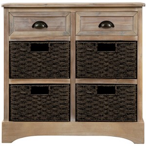 Vynxaria Rustic Storage Cabinet: 2 Drawers, 4 Rattan Baskets, No Assembly for Dining Room, Entryway, Living Room - 1 of 4