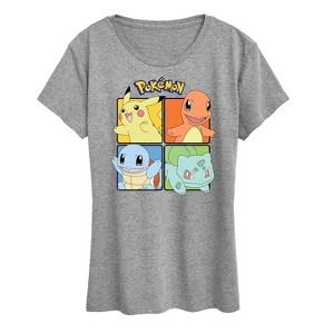 Women's - Pokémon - Pikachu Charmander Bulbasaur Squirtle Square Short Sleeve Graphic T-Shirt - 1 of 4
