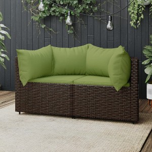 vidaXL Patio Corner Sofas with Cushions 2 pcs Brown Poly Rattan - 1 of 4
