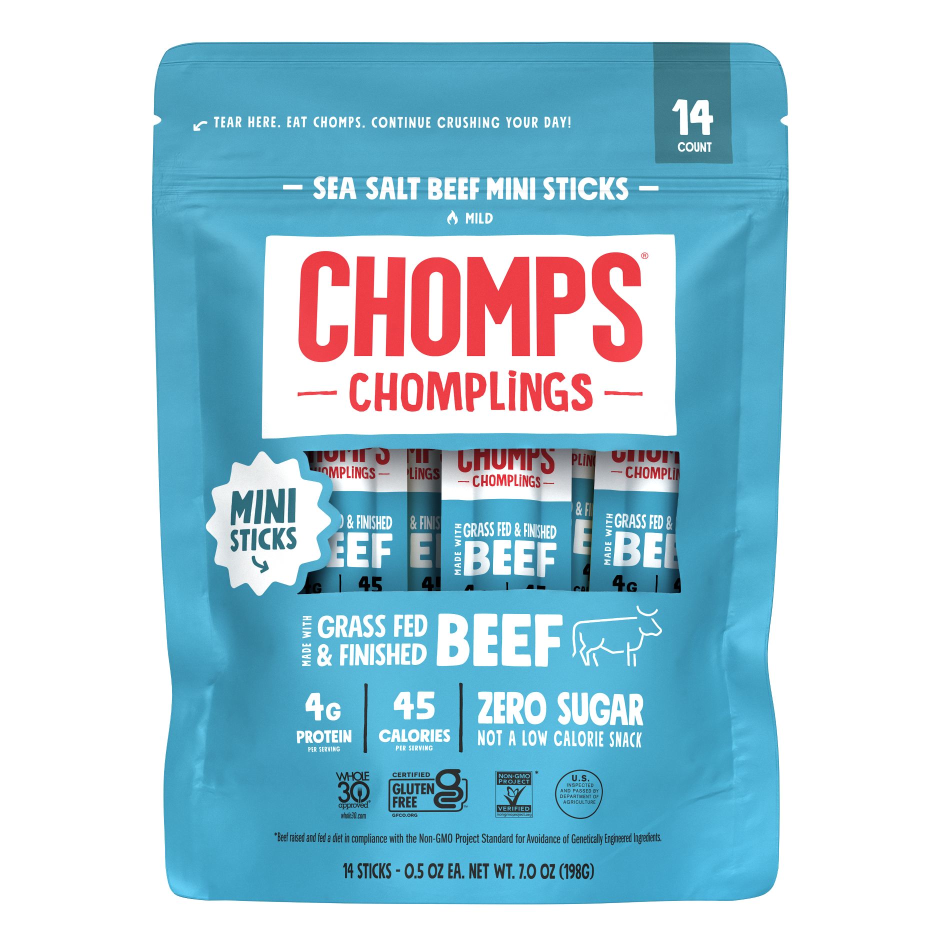 Chomps Snack Sticks Chomplings Sea Salt Beef Mini Sticks - 7oz/14ct