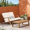 Outdoor 2 Pcs Furniture Set, Armrest Loveseat Sofa with Coffee Table, Sofas with Wood Frame and Weather-Resistant PE Cushions-Coolbibila - 3 of 4