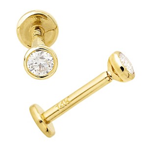 Jewelry Avalanche Unisex 14K Gold Bezel Set 2.5mm Moissanite Labret Studs, Monroe, Lip Ring, 16G - 1 of 4
