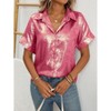 Coolmee Women's Button Down Shirts Short Sleeve V Neck Summer Tunic Tops Casual Work Satin Blouses - 2 of 4