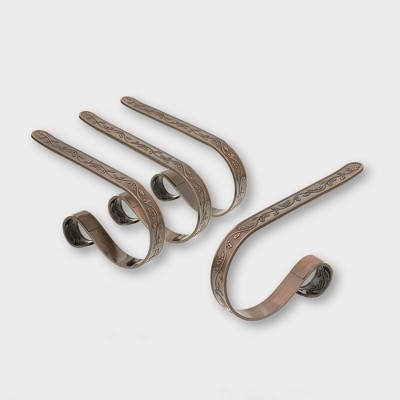 Original MantleClip 4ct Embossed Holly Bronze Christmas Stocking Holder