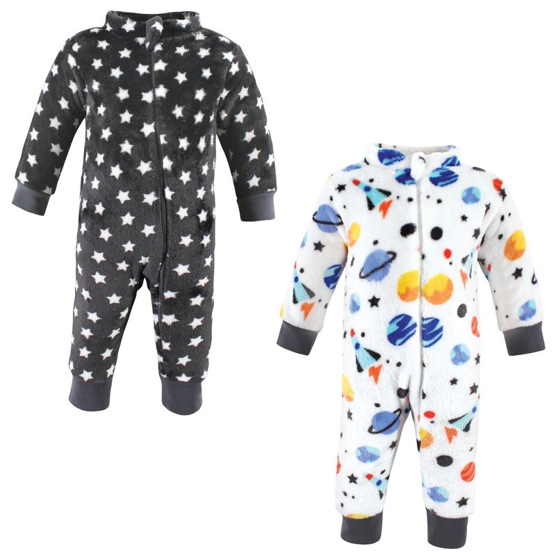 Hudson Baby Infant Boy Plush Jumpsuits, Space Adventure, 1 of 5
