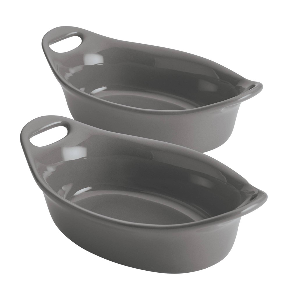 Rachael Ray Ceramic 12oz Set of 2 Oval Au Gratins Gray