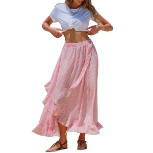 EXLURA Womens Floral Print High Waisted Wrap Long Maxi Skirts Ruffle Hem Self Tie Knot Summer Chiffon Midi Skirts 2025 - 1 of 4