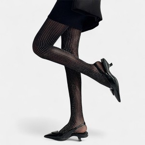 Anna-Kaci Women's Sheer Pinstripe Glitter Tights with Shimmer Detailing - 1 of 4