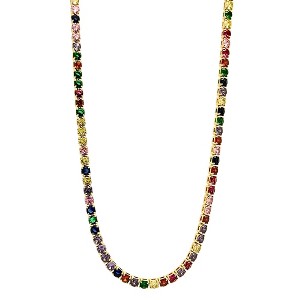 Colorful Tennis Necklace for Women 3mm Cubic Zirconia Adjustable 17" Length 14K Gold Plated Stainless Steel by Ginger Lyne - 1 of 4