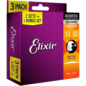 Elixir BONUS PACK! 80/20 Bronze Custom Light Acoustic Guitar Strings With NANOWEB Coating - 1 of 3